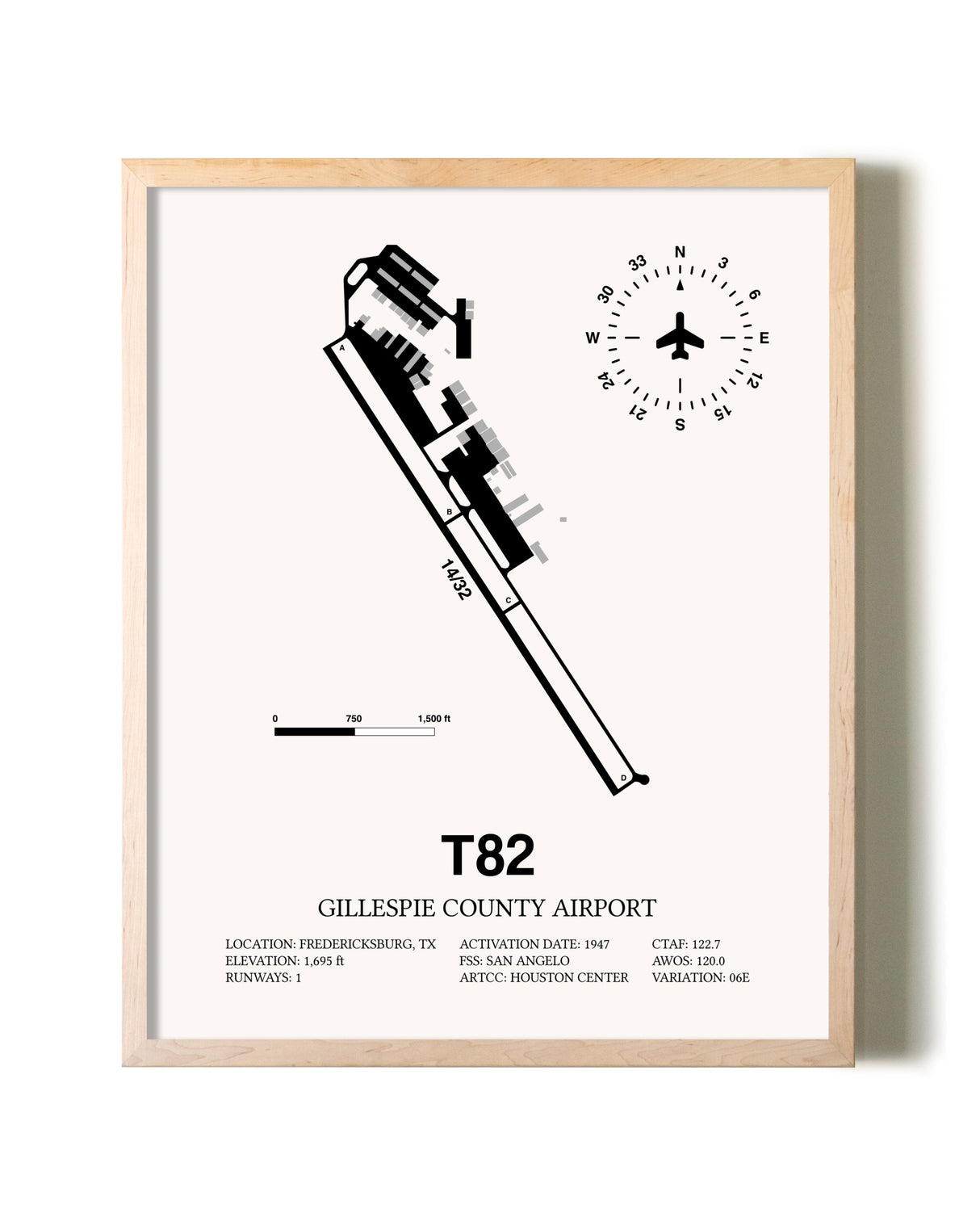 Gillespie County Airport framed wall art in white frame
