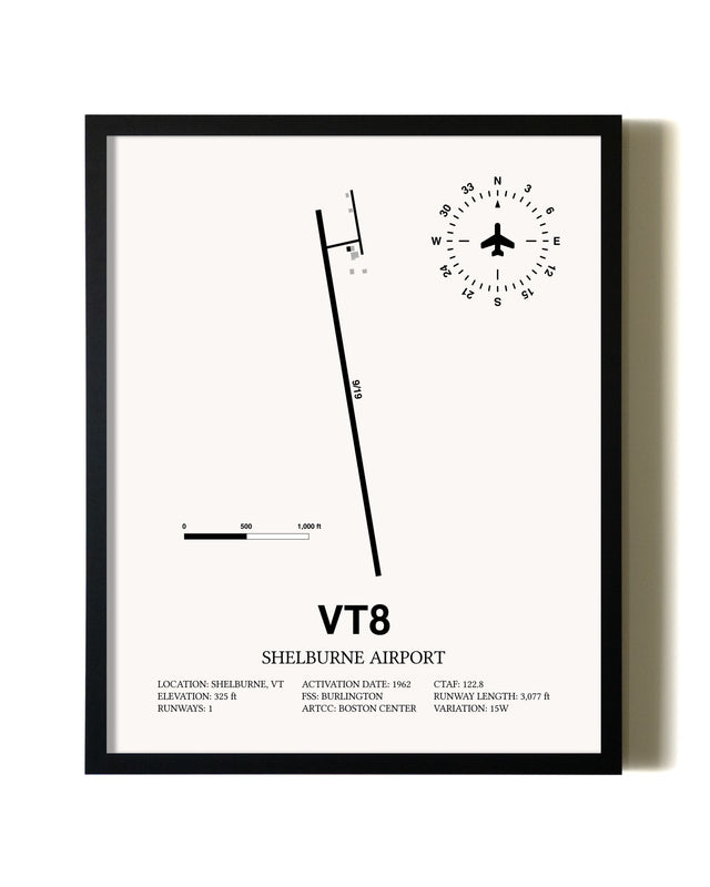 Framed Shelburne Airport wall art poster in black frame