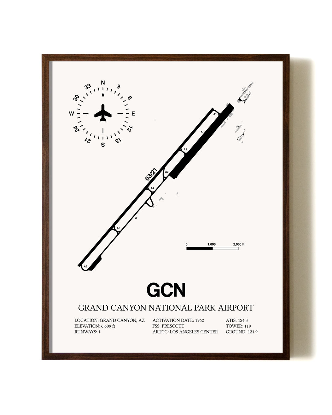 Grand Canyon National Park Airport aviation print in walnut frame