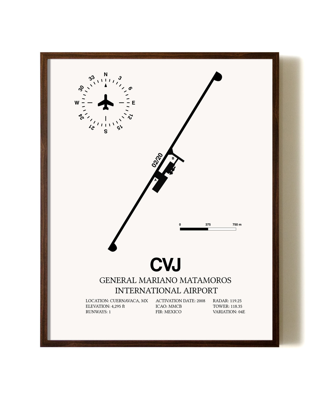 General Mariano Matamoros International Airport aviation print in walnut frame