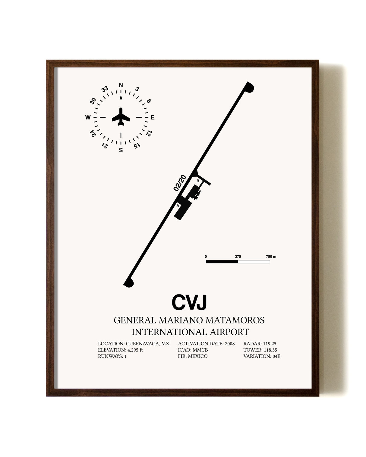 General Mariano Matamoros International Airport aviation print in walnut frame