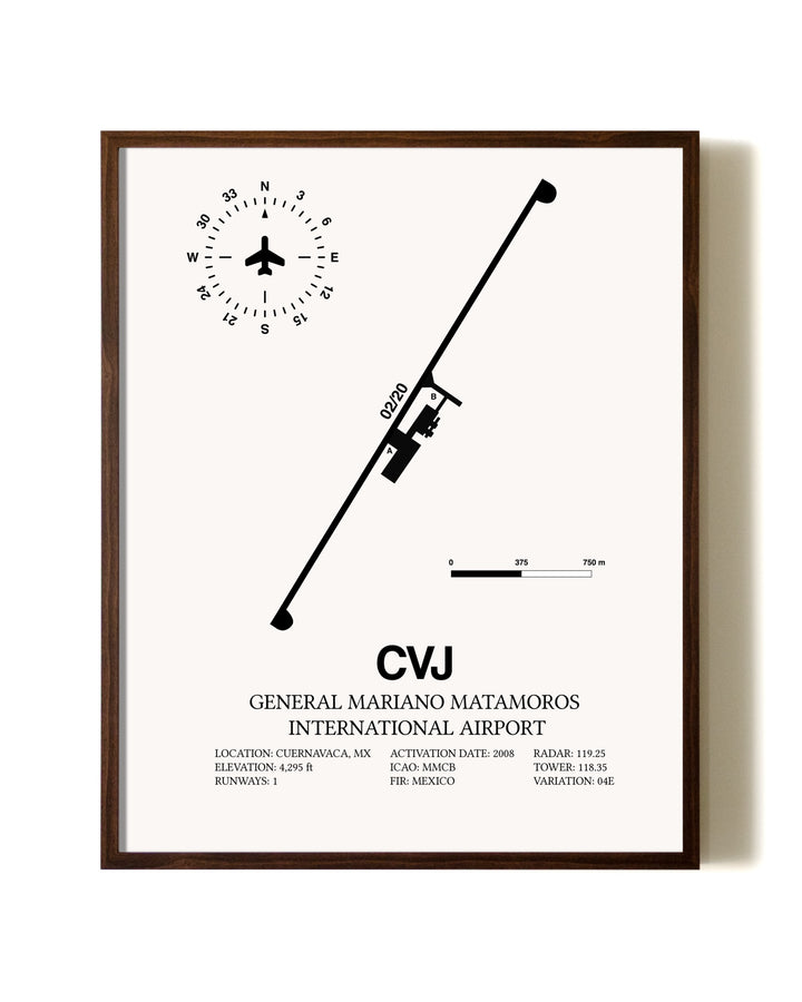 General Mariano Matamoros International Airport aviation print in walnut frame