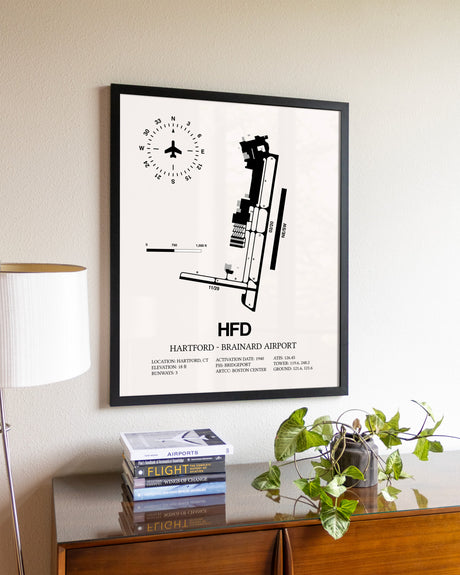 Hartford-Brainard Airport aviation wall décor in black wood frame