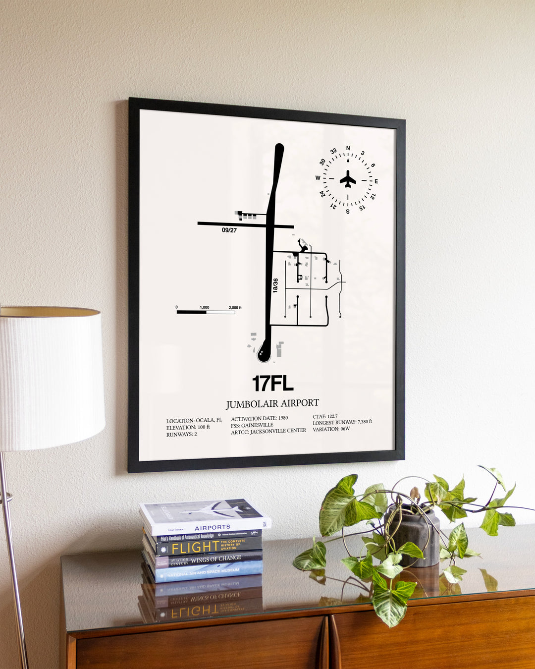Jumbolair Airport aviation wall décor in black wood frame