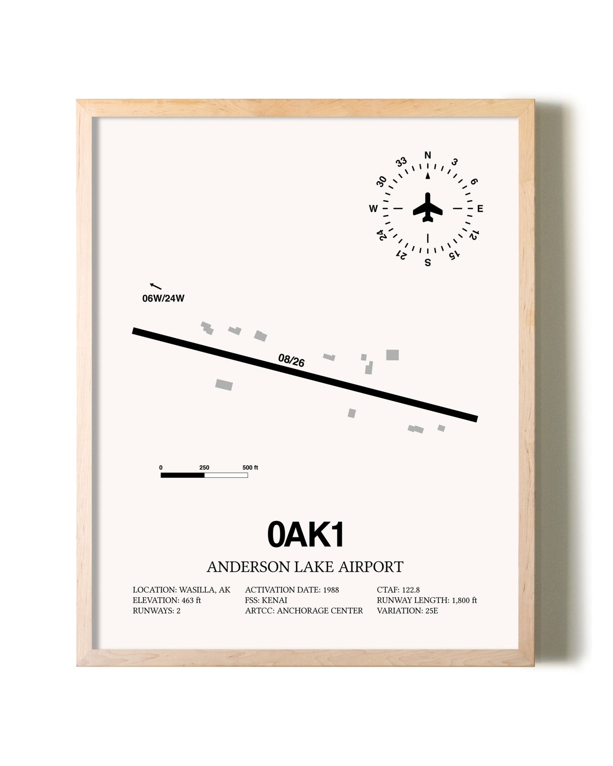 Anderson Lake Airport framed wall art in white frame