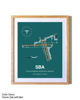 Santa Barbara Municipal Airport airport map poster in oak frame with mat