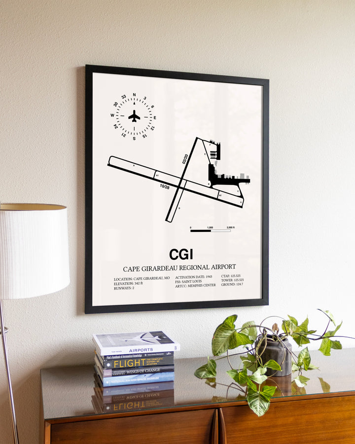 Cape Girardeau Regional Airport aviation wall décor in black wood frame