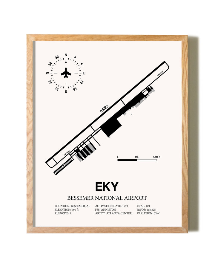 Bessemer National Airport framed print in natural wood frame