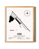 College Park Airport framed print in natural wood frame