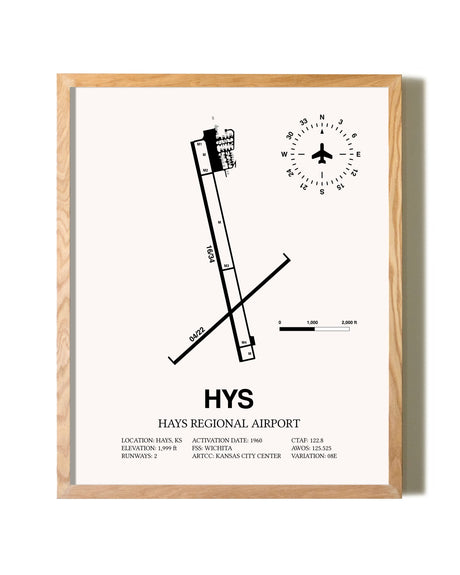 Hays Regional Airport framed print in natural wood frame