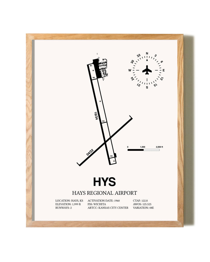 Hays Regional Airport framed print in natural wood frame