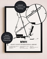Framed Grant County International Airport layout wall art poster
