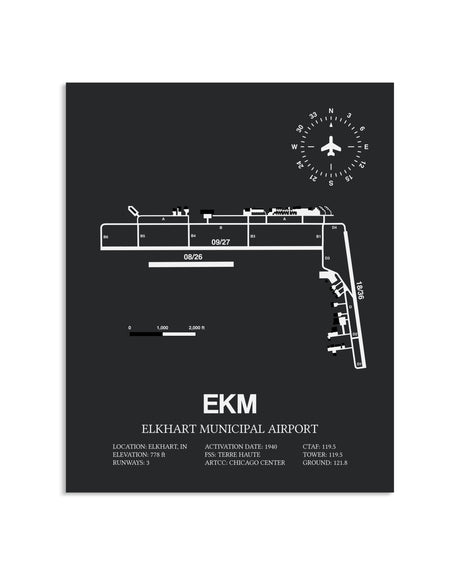 Gray Framed Elkhart Municipal Airport layout wall art poster