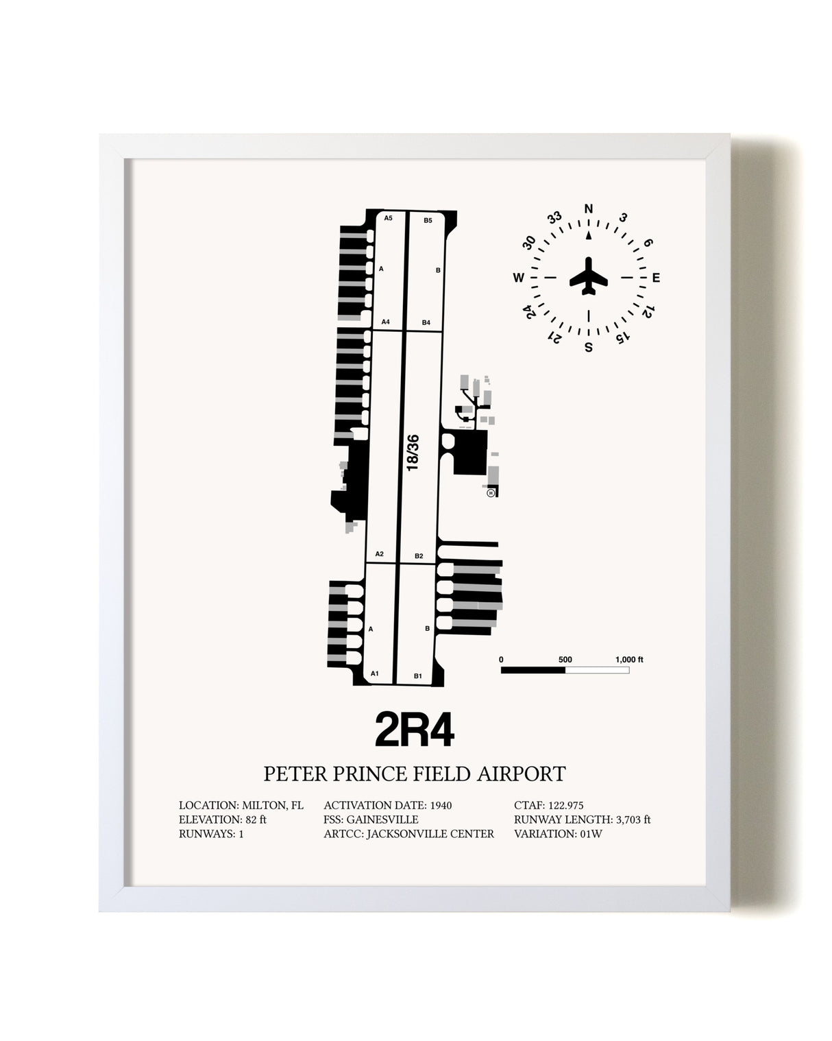 Peter Prince Field Airport airport map poster in oak frame