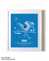 Baltimore/Washington International Thurgood Marshall Airport framed wall art in white frame with mat