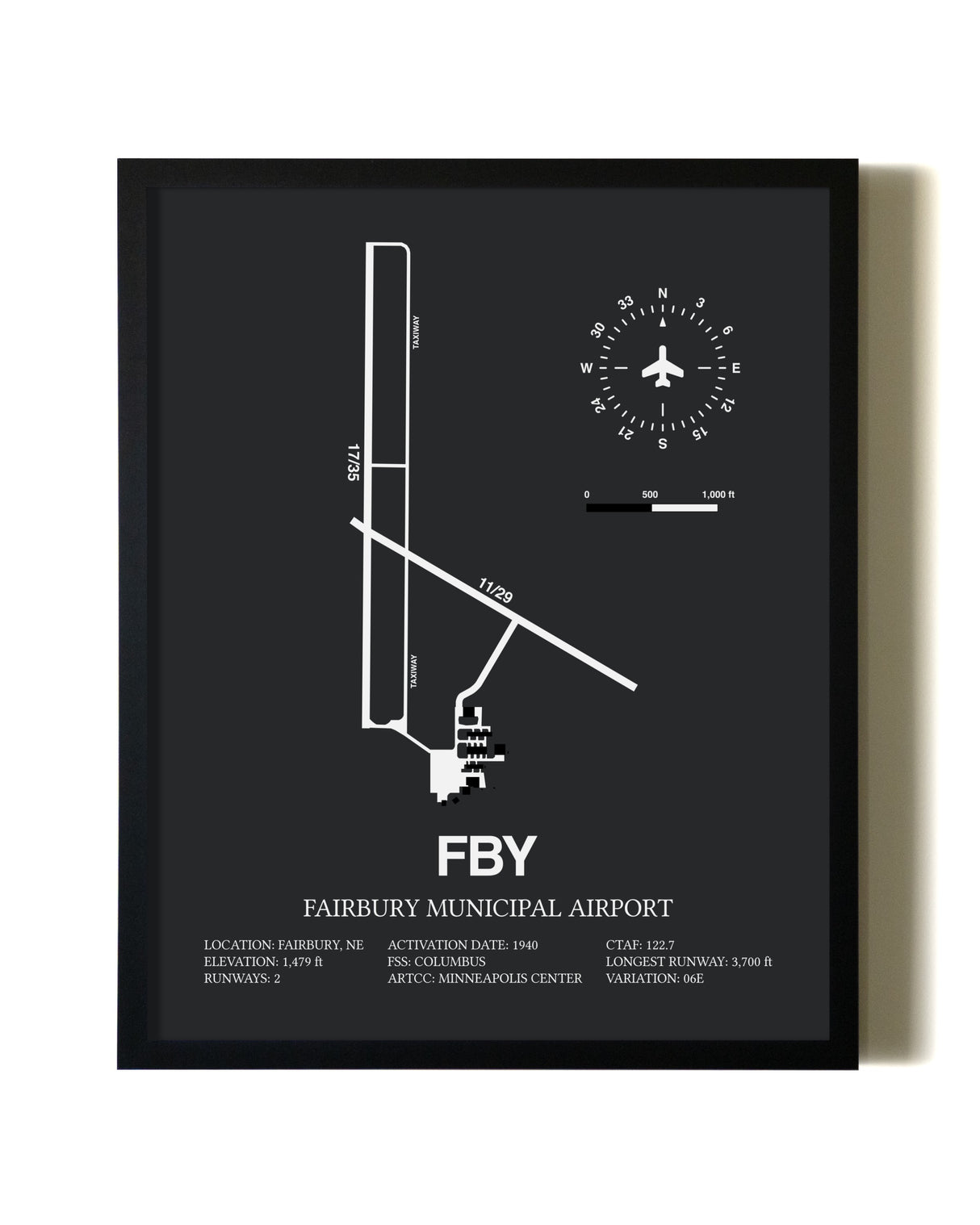 Unframed Fairbury Municipal Airport map print poster