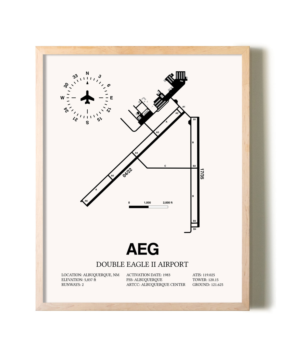 Double Eagle II Airport framed wall art in white frame