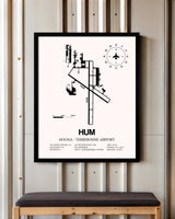 Houma-Terrebonne Airport framed poster displayed in an airplane hangar