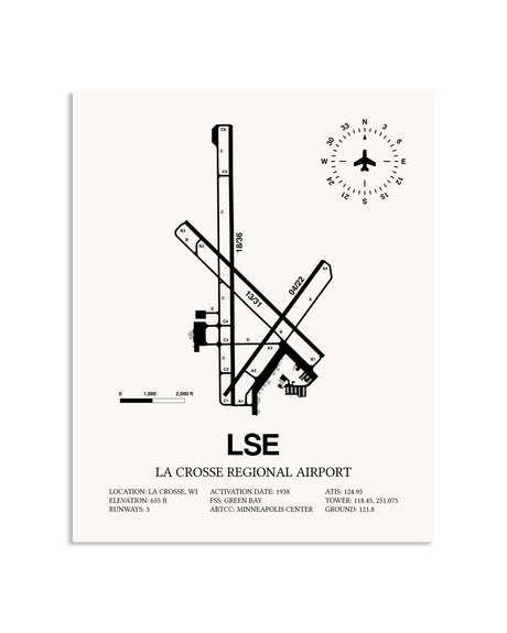 Gray La Crosse Regional Airport framed poster displayed in an airplane hangar