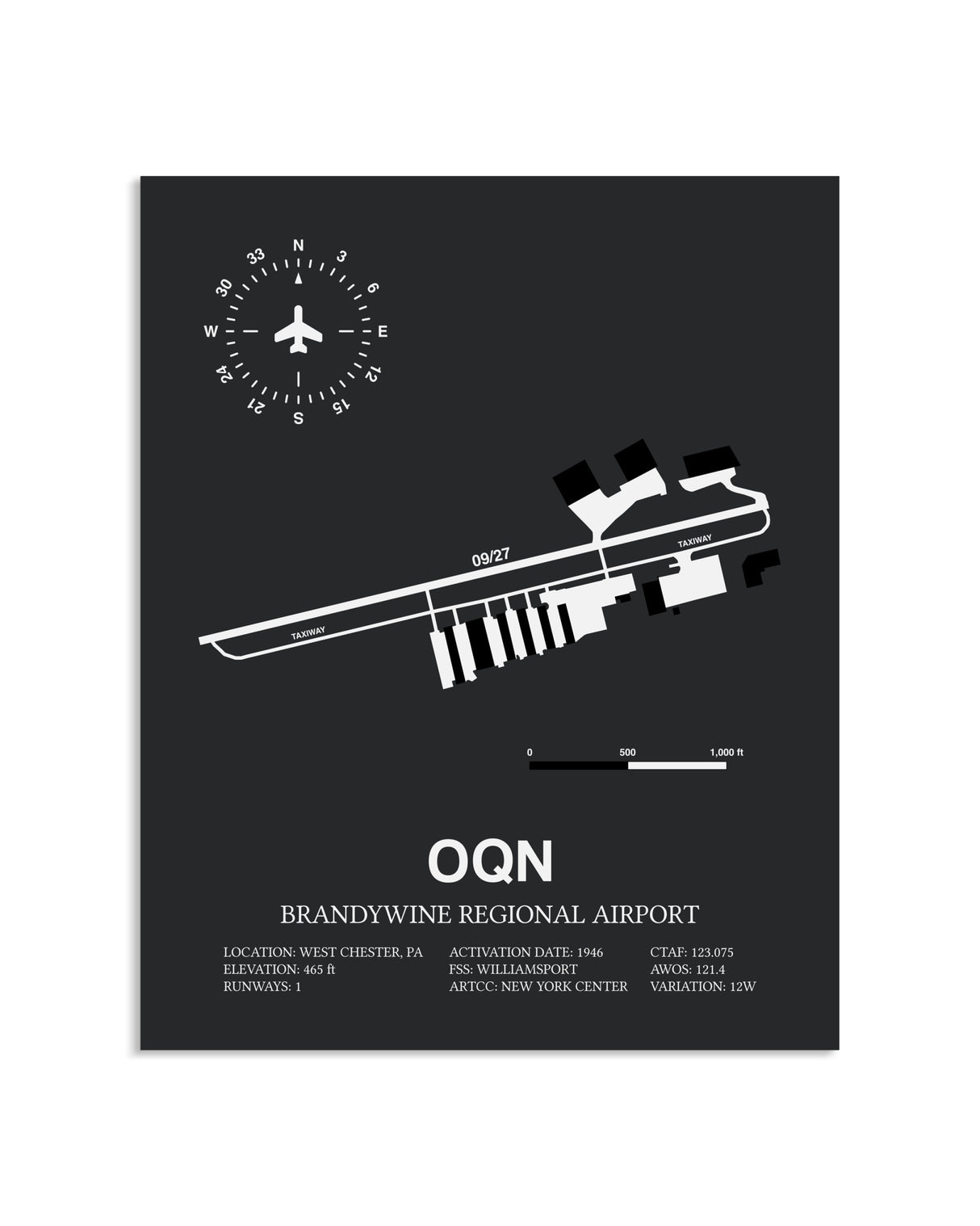 Gray Framed Brandywine Regional Airport layout wall art poster