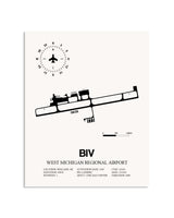 Gray West Michigan Regional Airport framed poster displayed in an airplane hangar