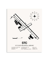Gray St. Cloud Regional Airport framed poster displayed in an airplane hangar