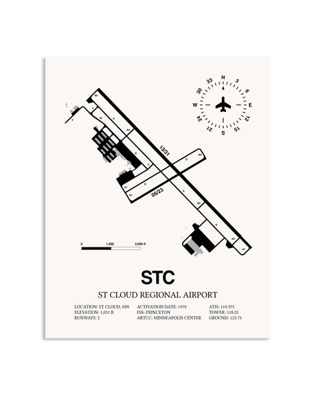 Gray St. Cloud Regional Airport framed poster displayed in an airplane hangar