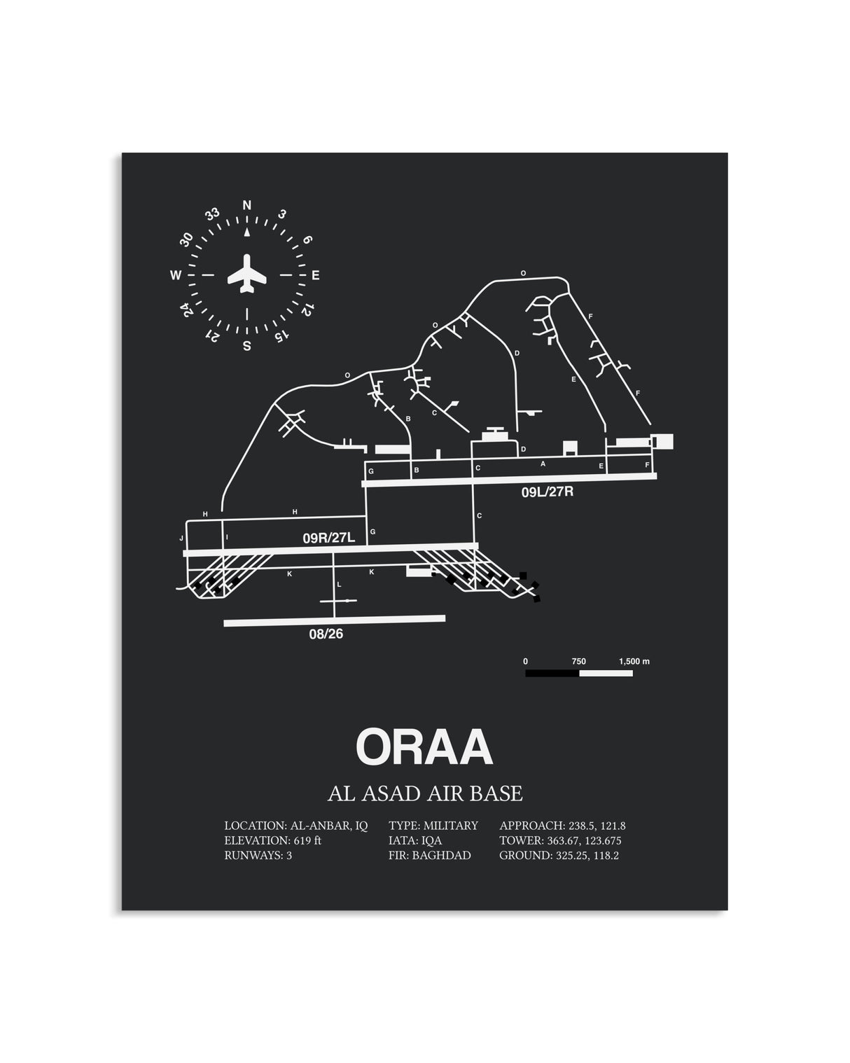 Gray Framed Al Asad Air Base layout wall art poster