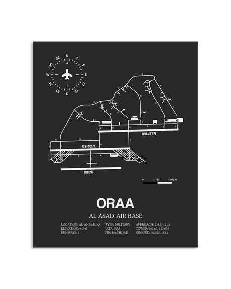 Gray Framed Al Asad Air Base layout wall art poster