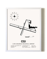 Cape Girardeau Regional Airport airport map poster in oak frame