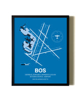 Sky Blue Boston Logan International Airport aviation wall décor in black wood frame