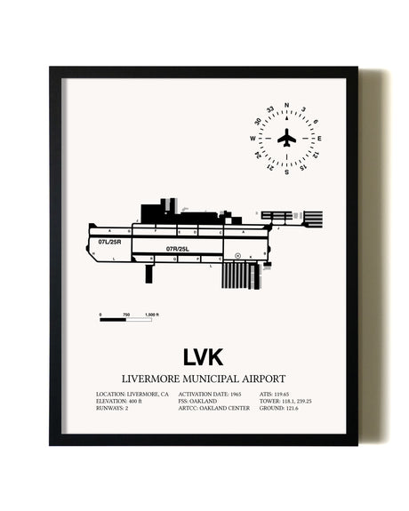 Framed Livermore Municipal Airport wall art poster in black frame