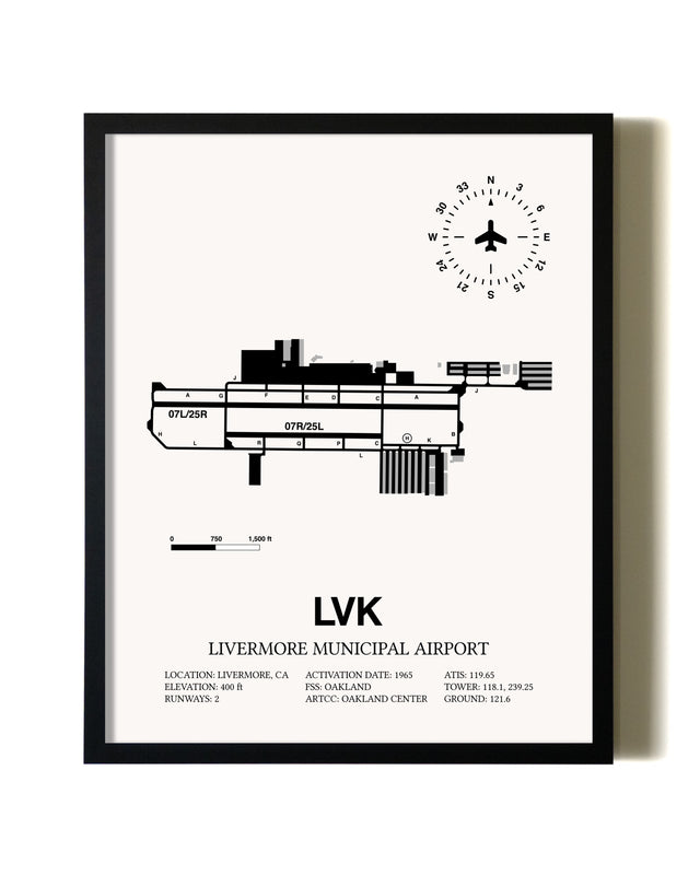 Framed Livermore Municipal Airport wall art poster in black frame