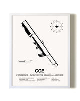 Cambridge-Dorchester Regional Airport airport map poster in oak frame