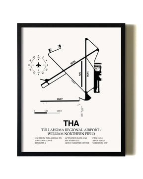 Framed Tullahoma Regional Airport / William Northern Field wall art poster in black frame