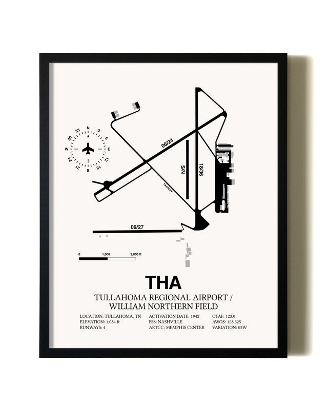 Framed Tullahoma Regional Airport / William Northern Field wall art poster in black frame