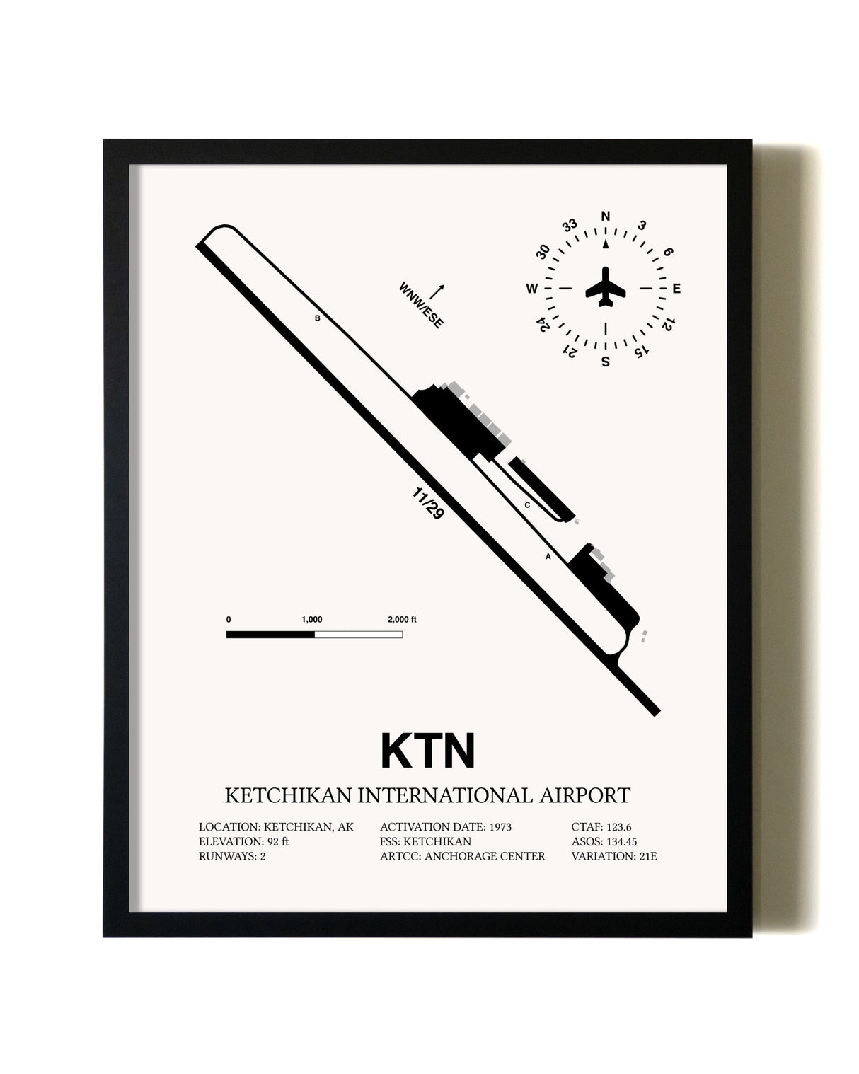 Framed Ketchikan International Airport wall art poster in black frame