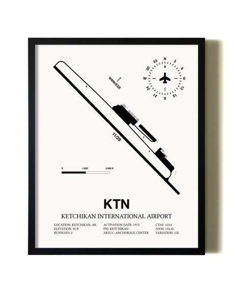 Framed Ketchikan International Airport wall art poster in black frame