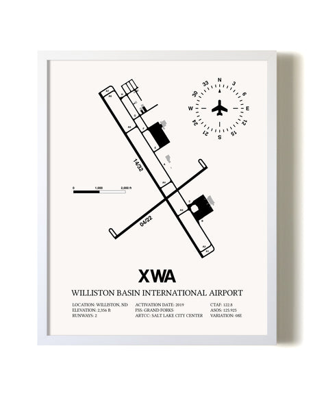 Williston Basin International Airport airport map poster in oak frame