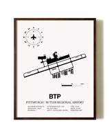 Pittsburgh / Butler Regional Airport aviation print in walnut frame