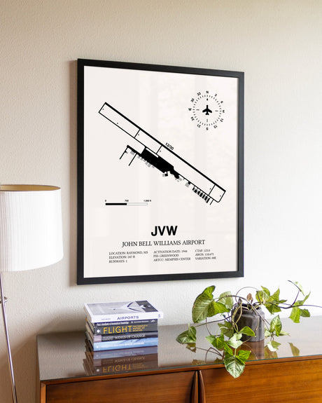John Bell Williams Airport aviation wall décor in black wood frame