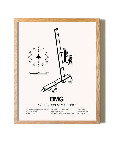 Monroe County Airport framed print in natural wood frame