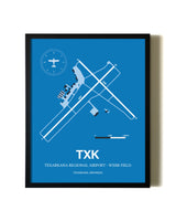 Sky Blue Texarkana Regional Airport - Webb Field aviation wall décor in black wood frame