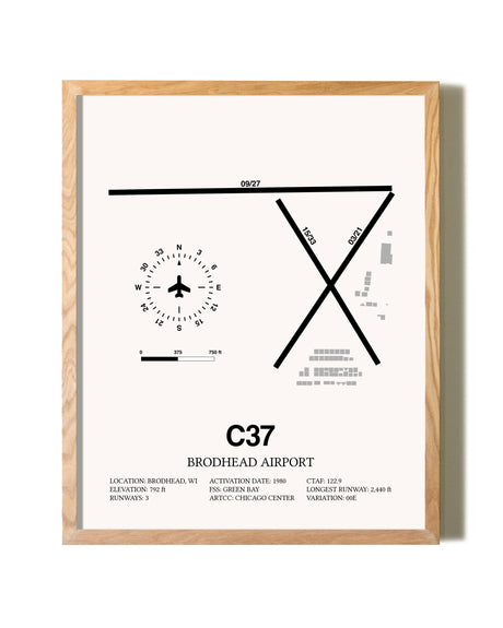 Brodhead Airport framed print in natural wood frame
