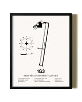 Framed Kent State University Airport wall art poster in black frame