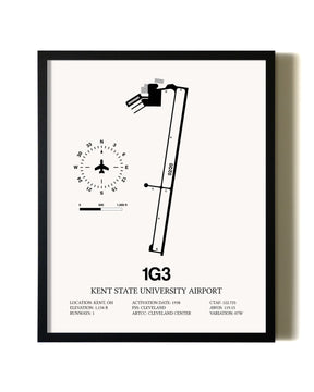 Framed Kent State University Airport wall art poster in black frame