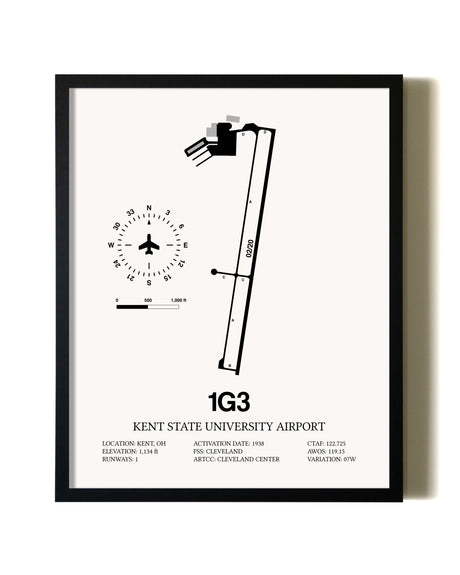 Framed Kent State University Airport wall art poster in black frame