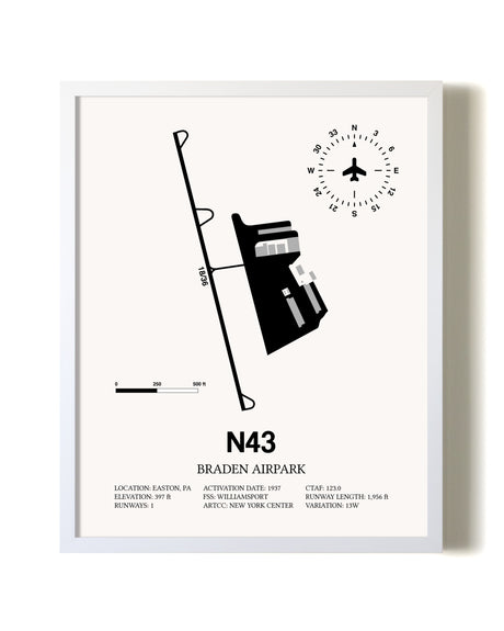 Braden Airpark airport map poster in oak frame