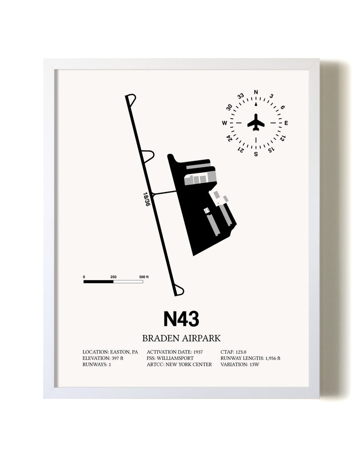 Braden Airpark airport map poster in oak frame