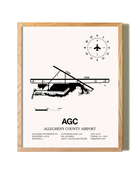 Allegheny County Airport framed print in natural wood frame